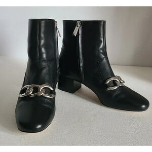 WOMENS' MICHAEL KORS CHAIN EMBELLISHED LEATHER ANKLE BOOTS BOOTIES BLACK SZ 6 M